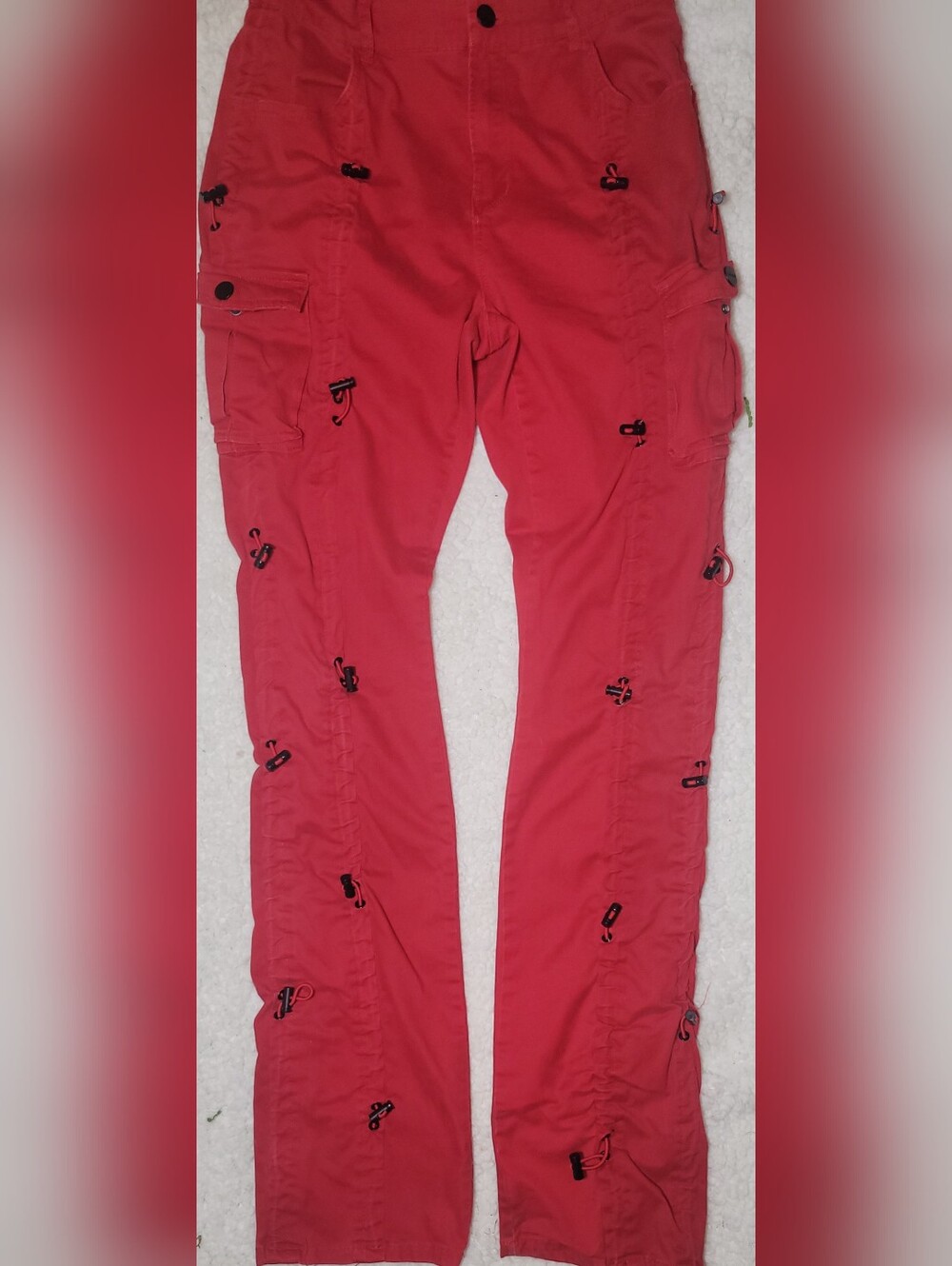 Smoke Rise Red Cargo Pants Womens M/L Y2K Ruched Toggle Utility Cardo 32 Inseam